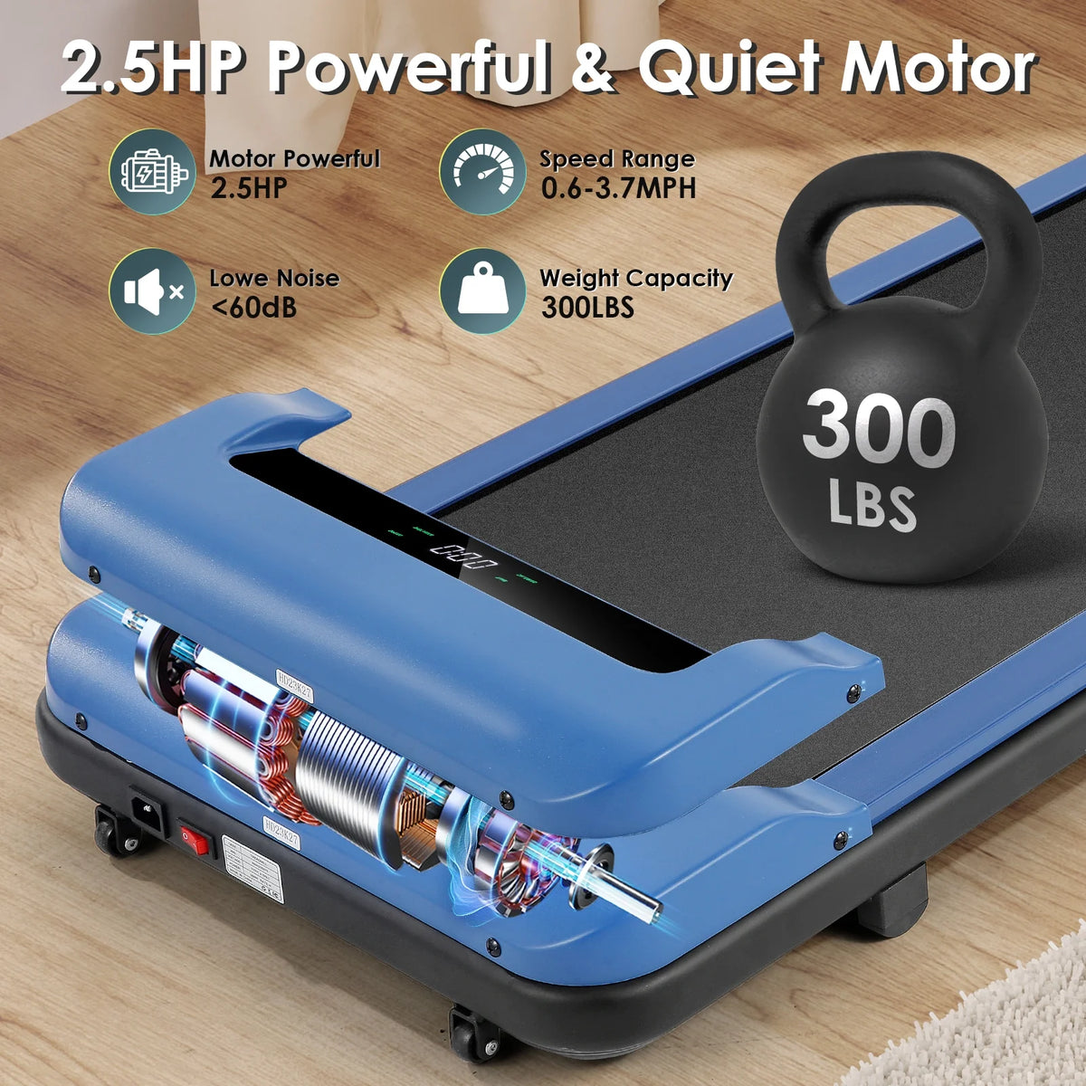2.5HP Under Desk Treadmill with LED Display Wireless Remote Control I8279