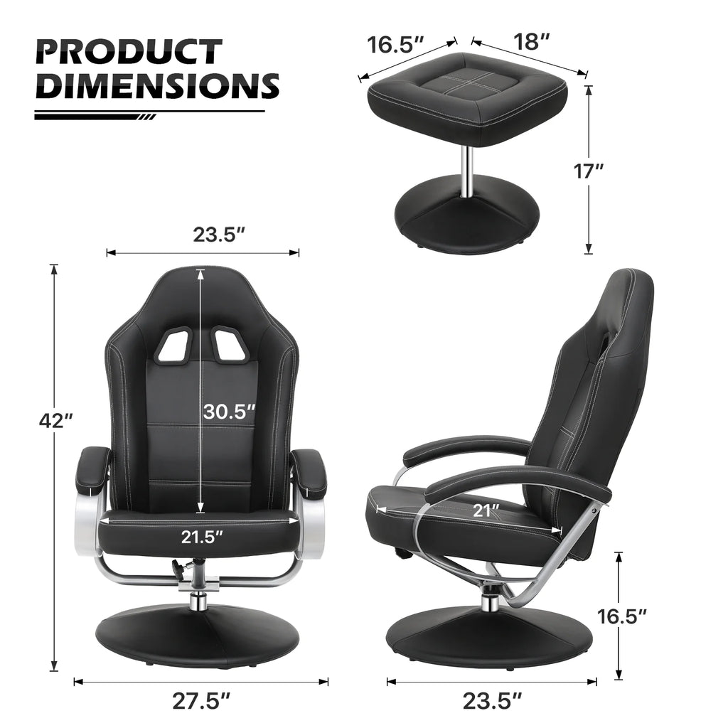 Black PU Leather Swivel Recliner with Ottoman W9437