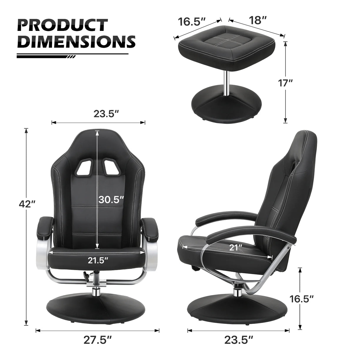 Black PU Leather Swivel Recliner with Ottoman W9437