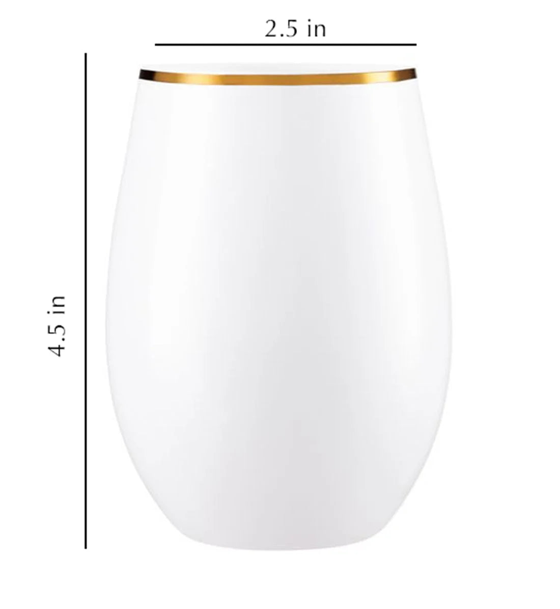 Stemless Plastic Wine Goblet 16 oz White Gold Rim Pack of 24 G5247