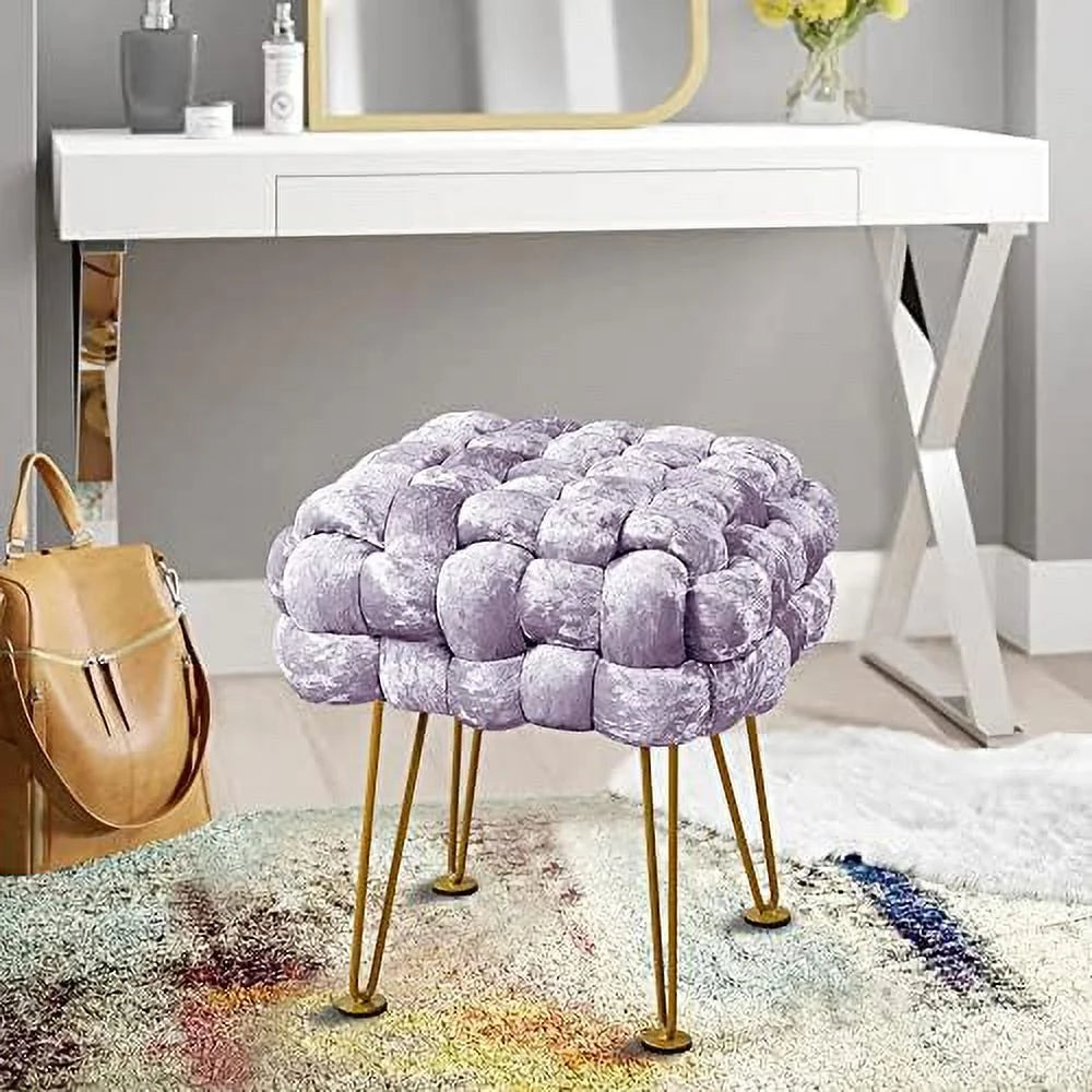 Green Upholstered Ottoman Bench with Golden Legs R17776