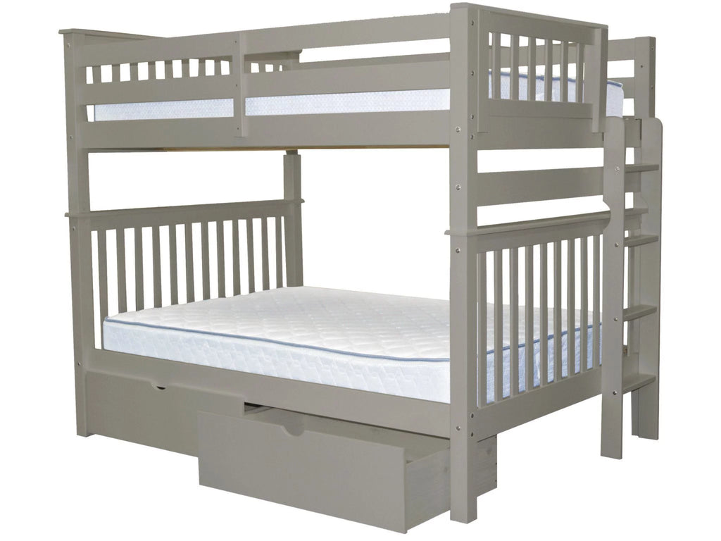 Gray Full over Full Bunk Beds with End Ladder and 2 Under Bed Drawers D671958