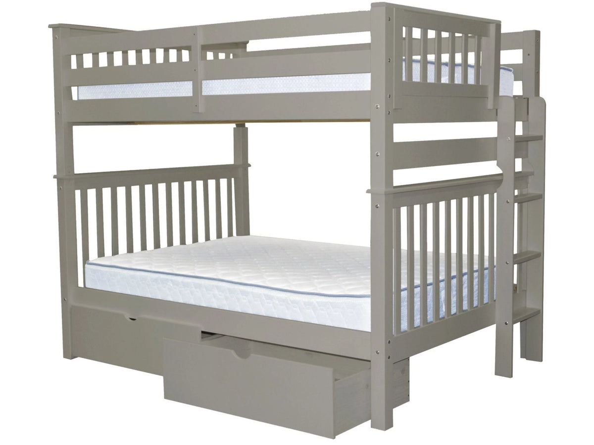 Gray Full over Full Bunk Beds with End Ladder and 2 Under Bed Drawers D671958