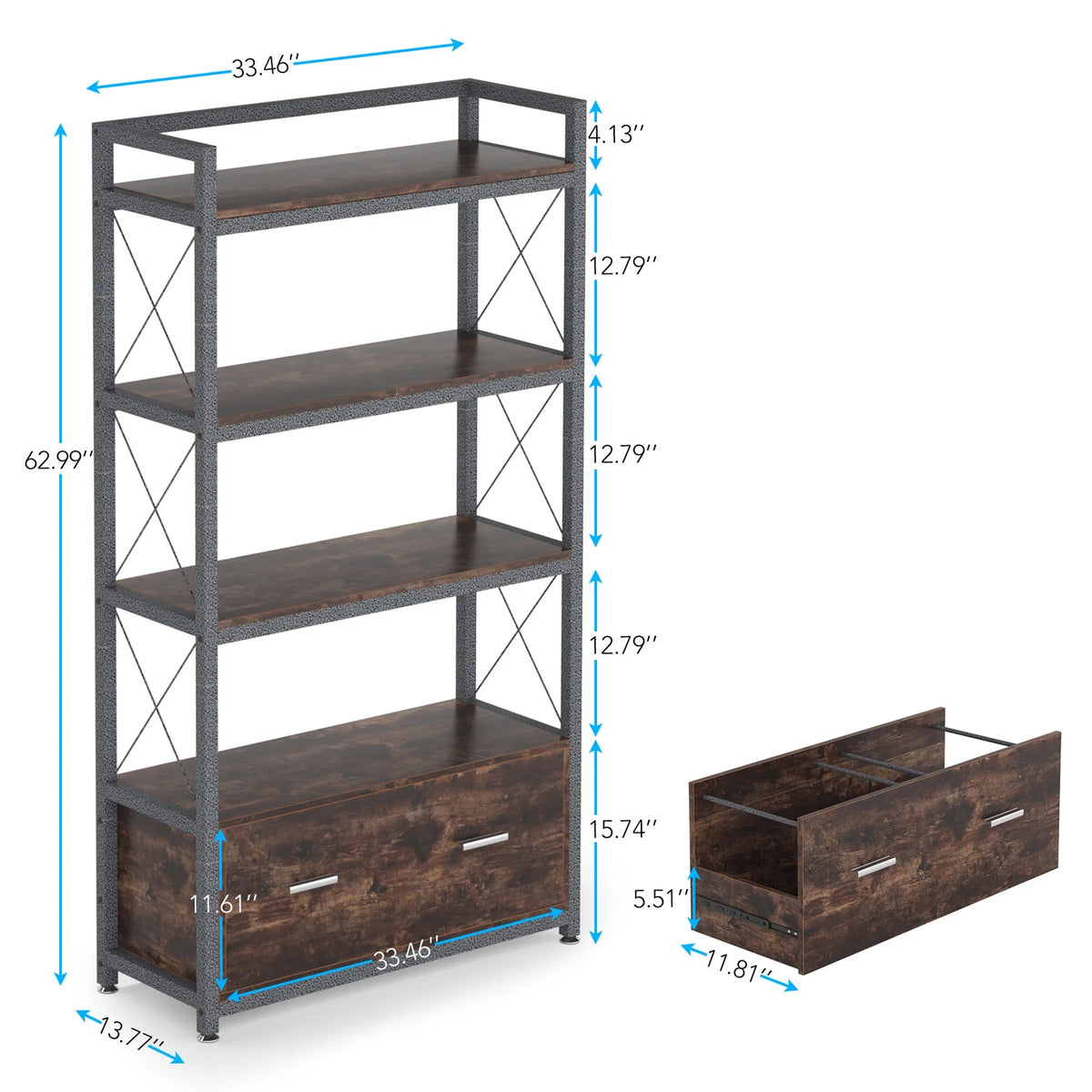 File Cabinet with Drawer and Open Storage Shelves J3055