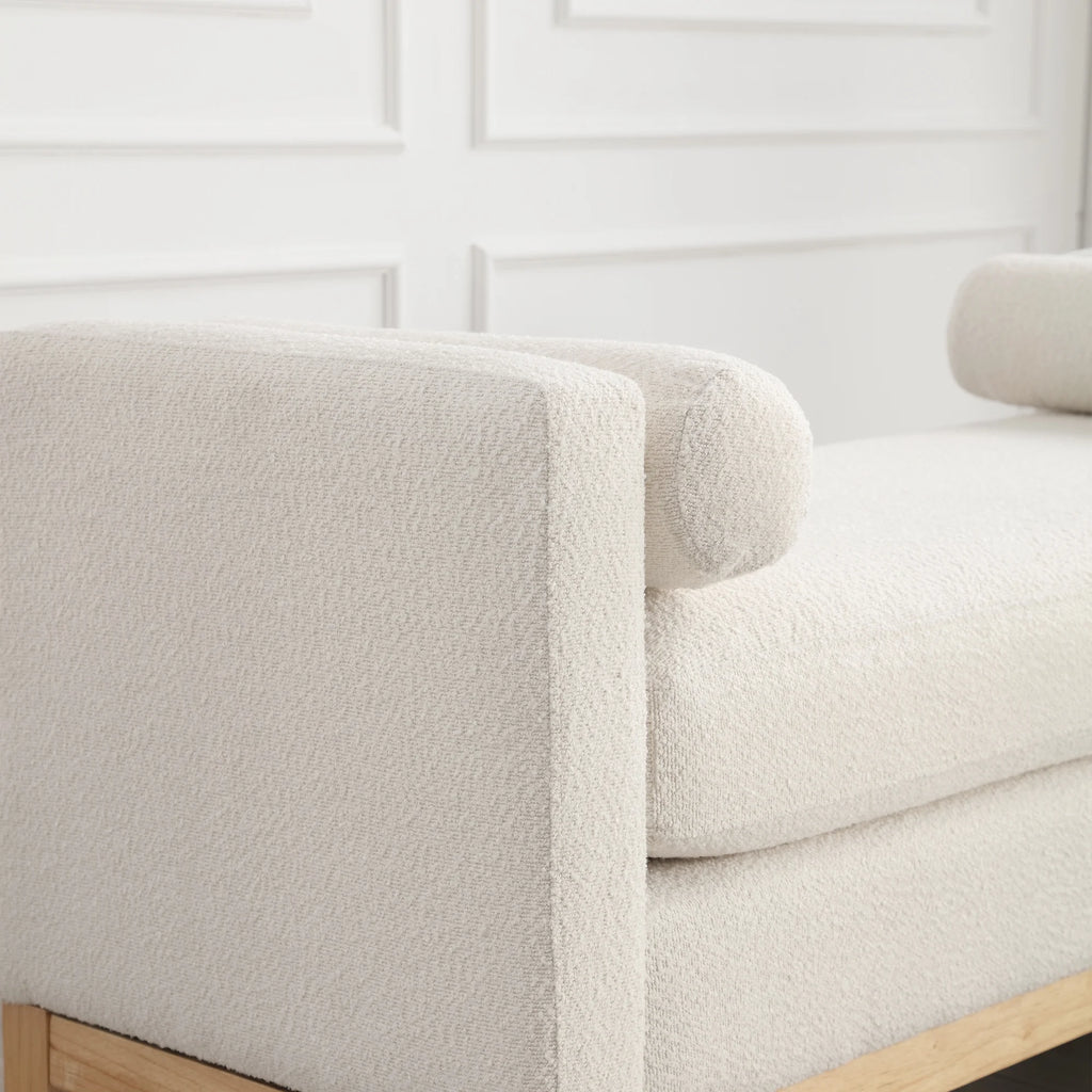 Ivory Upholstered Bench with Wood Legs O712973