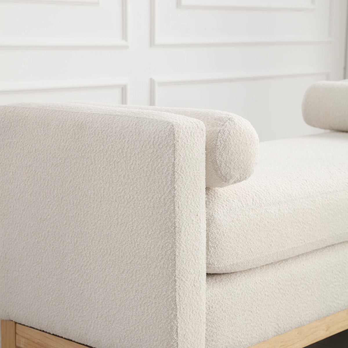 Ivory Upholstered Bench with Wood Legs O712973