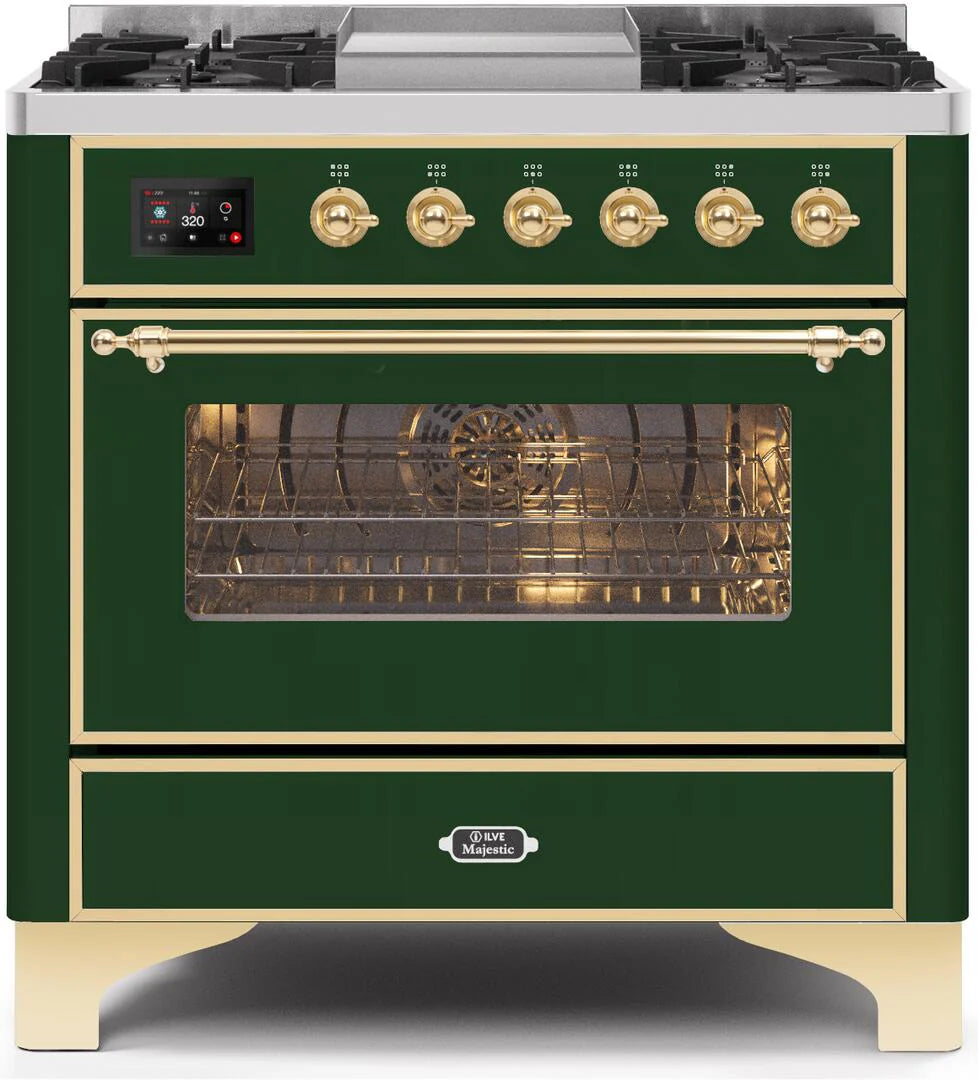 36 Dual Fuel Natural Gas Range Emerald Green Brass Trim I579453