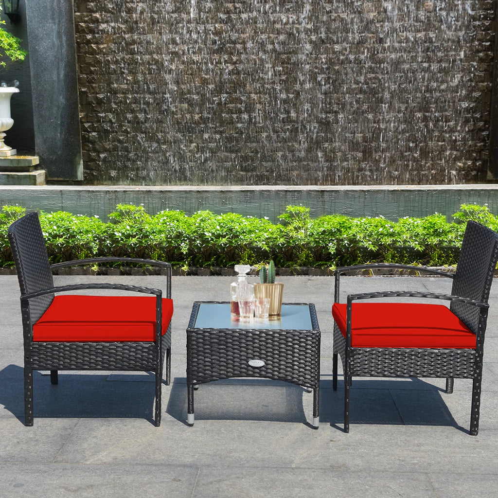 3 PCS Patio Wicker Rattan Furniture Set with Cushion V565