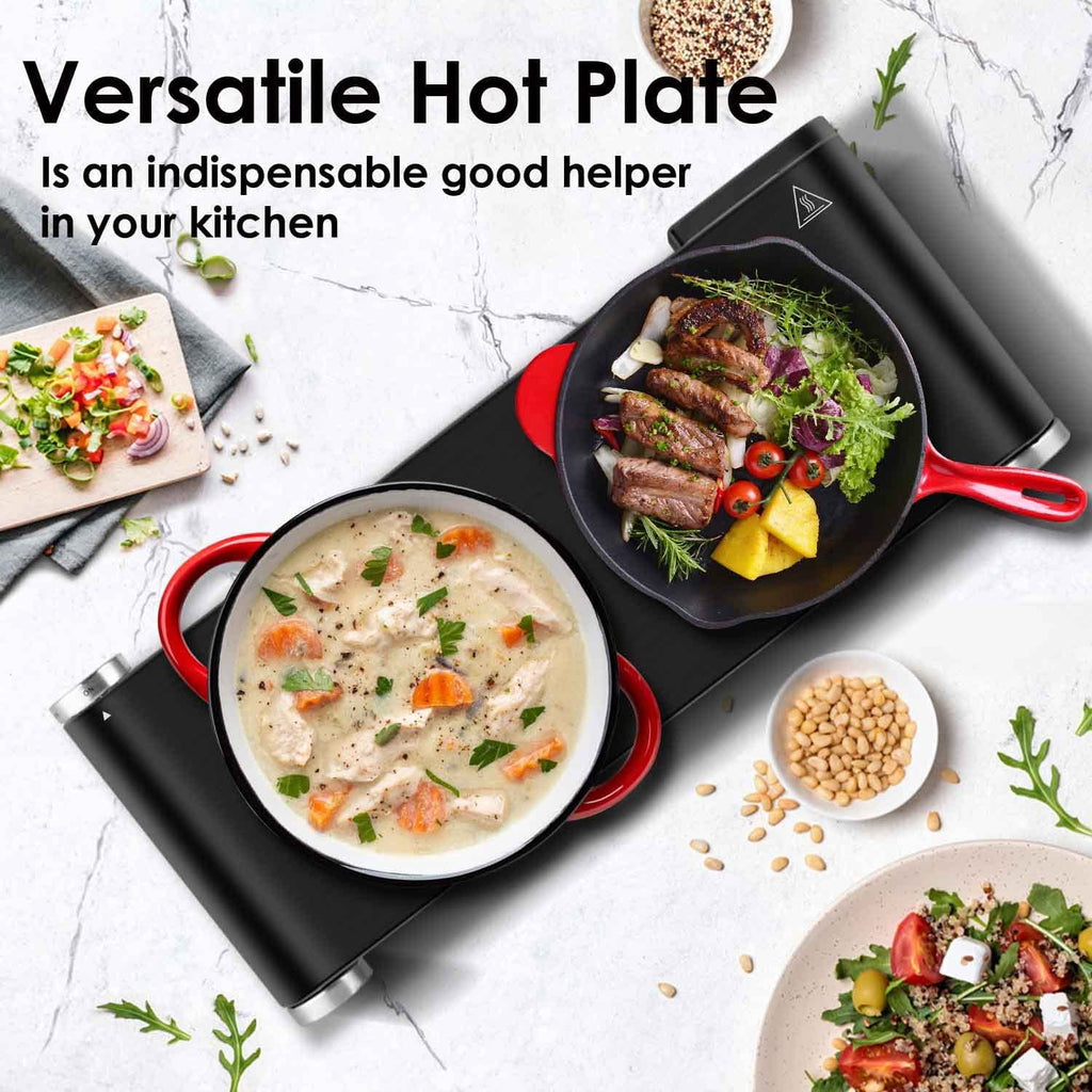 1800W Portable Electric Double Burner Cast Iron Cooktop with 7 Power Levels Z40573