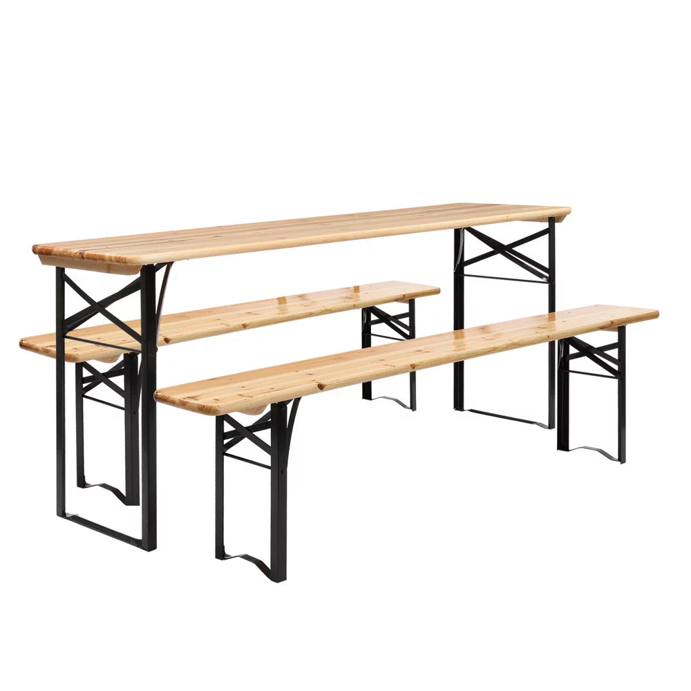 5.8FT Wood Table and Bench Set U33579