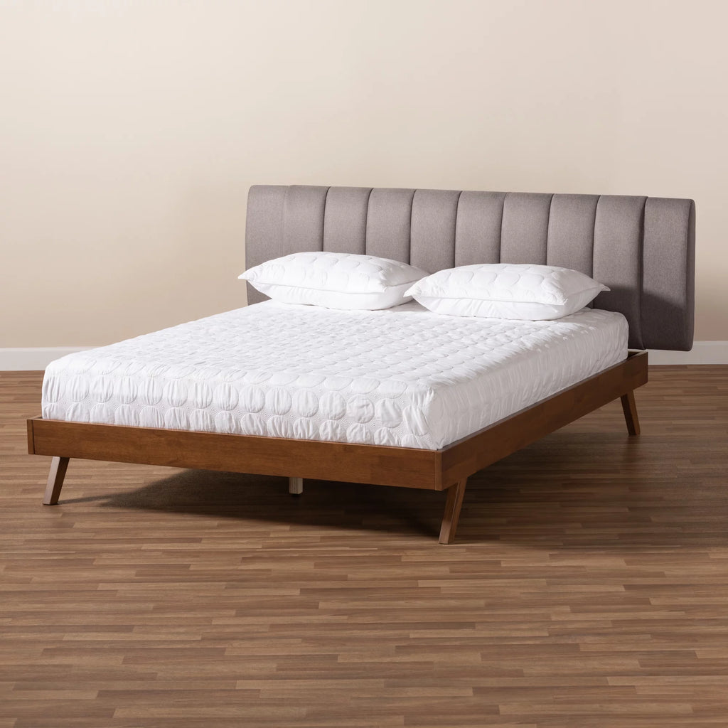 Grey Fabric Upholstered Queen Size Bed G1351