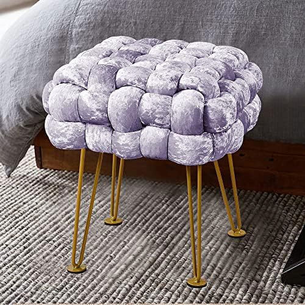 Green Upholstered Ottoman Bench with Golden Legs R17776