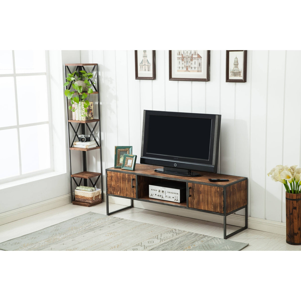 Natural Wood and Metal Media Console L74343