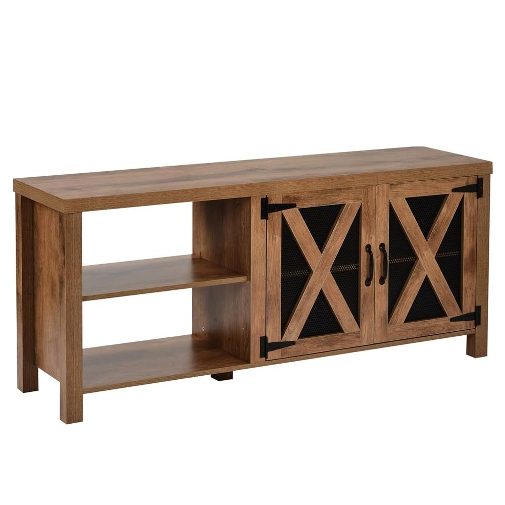 Grey TV Stand with Barn Door 2 Open Compartments J45878