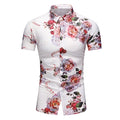 Men Short Sleeve Flower Print Button Down Shirt R446052