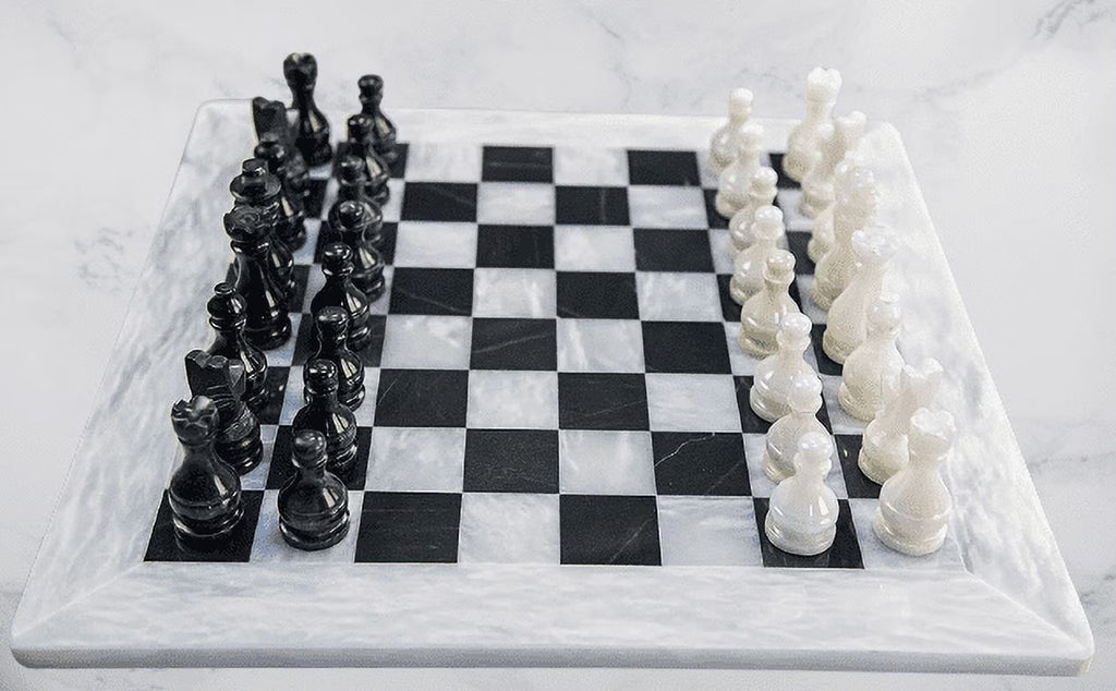 15 Inches Handmade White and Black Weighted Marble Chess Game Set G9220