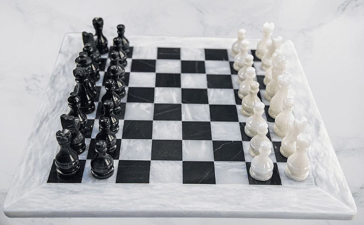 15 Inches Handmade White and Black Weighted Marble Chess Game Set G9220