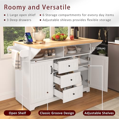 55.7'' Rolling Kitchen Island with 2 Drop Leaves and 3 Drawers K6422