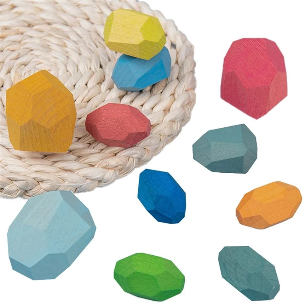 16pcs Colored Wooden Stacking Blocks Toy U568