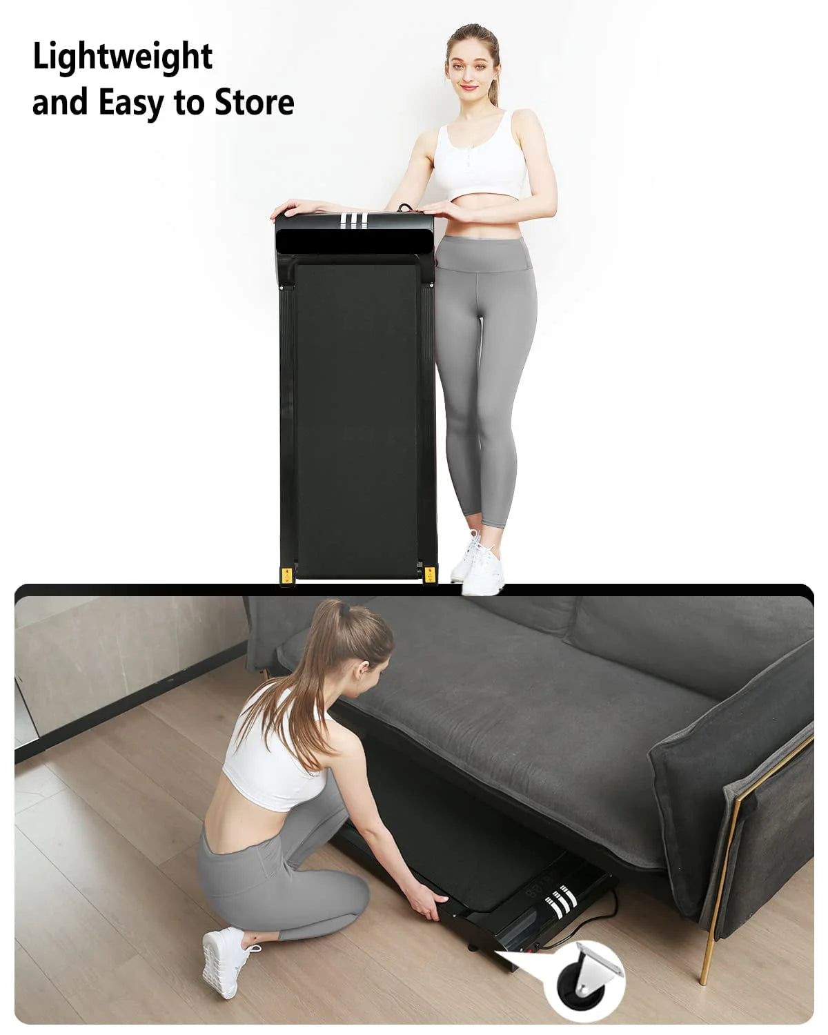 2 in 1 Under Desk Treadmill, 2.5HP Quiet Portable Treadmill, Black H1690