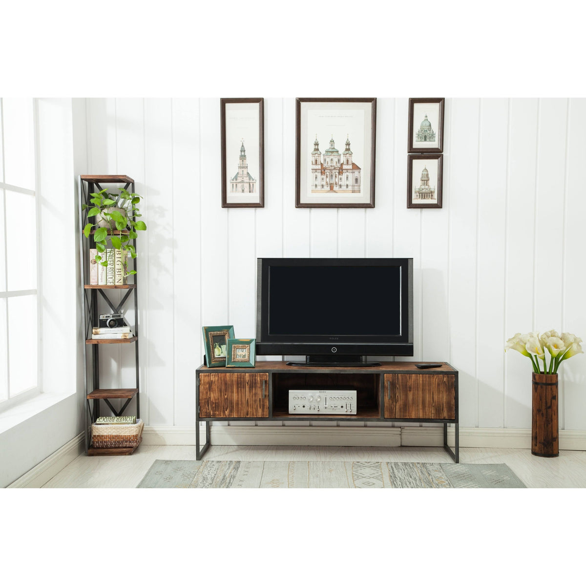 Natural Wood and Metal Media Console L74343
