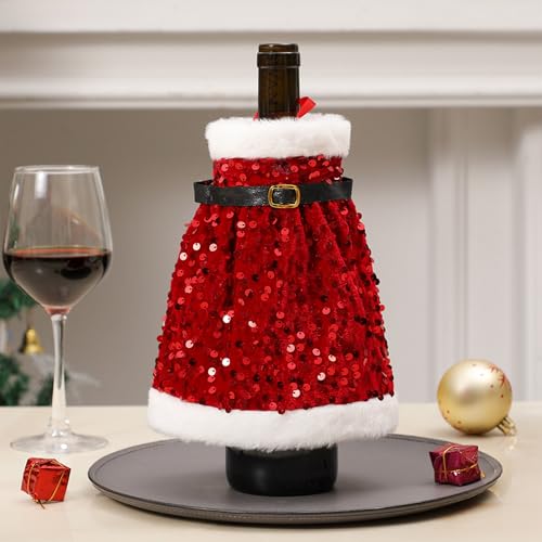 Christmas Red Sequin Wine Bottle Cover A289570