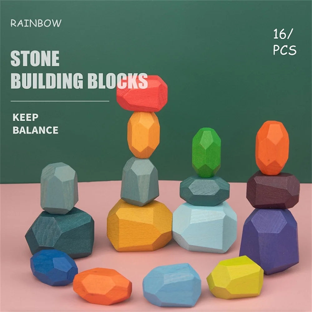 16pcs Colored Wooden Stacking Blocks Toy U568
