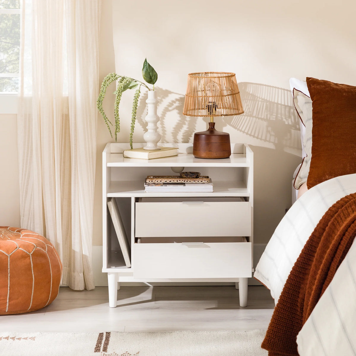 White 2-Drawer Wood Nightstand S290