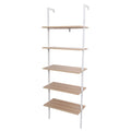 5-Shelf Wood Ladder Bookcase Walnut and White S90031