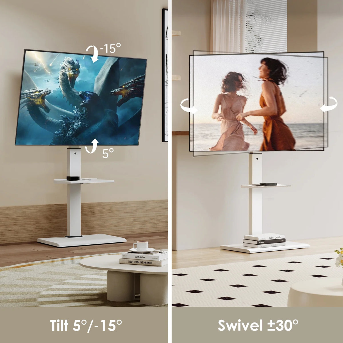 Iron Base Floor TV Stand for 32-75 Inch TVs with Swivel and Tilt J70546