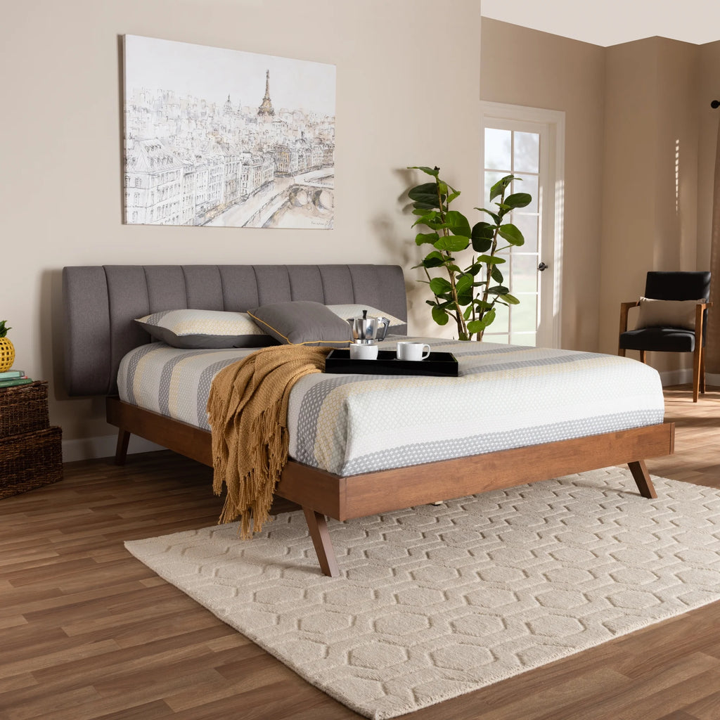 Grey Fabric Upholstered Queen Size Bed G1351