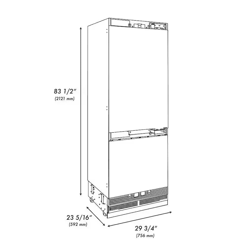 30 in. Bottom Freezer Refrigerator with Ice and Water Dispenser B822