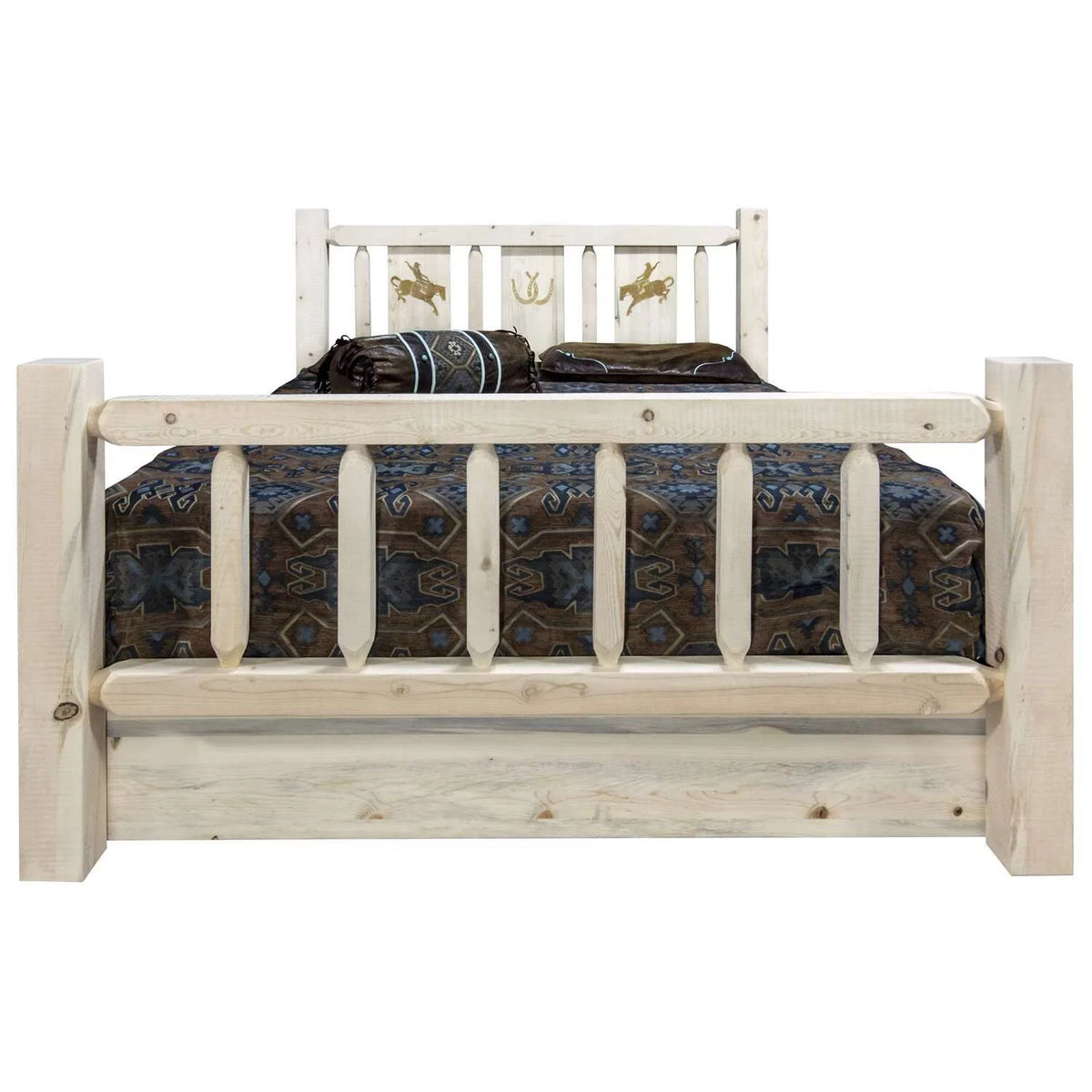 Natural Pine Wood Queen Storage Bed C2098