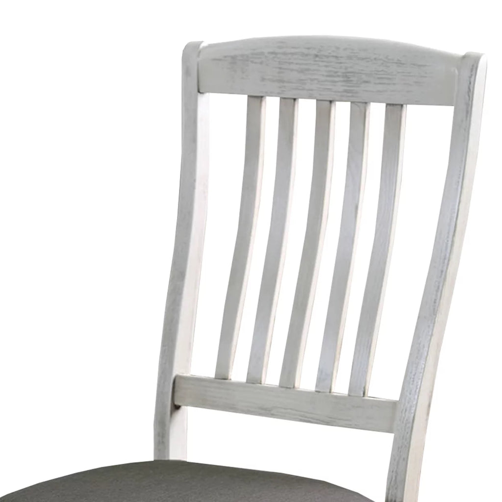 Wooden Side Chair with Fabric Upholstered Padded Seat Pack of Two Antique White and Gray J409