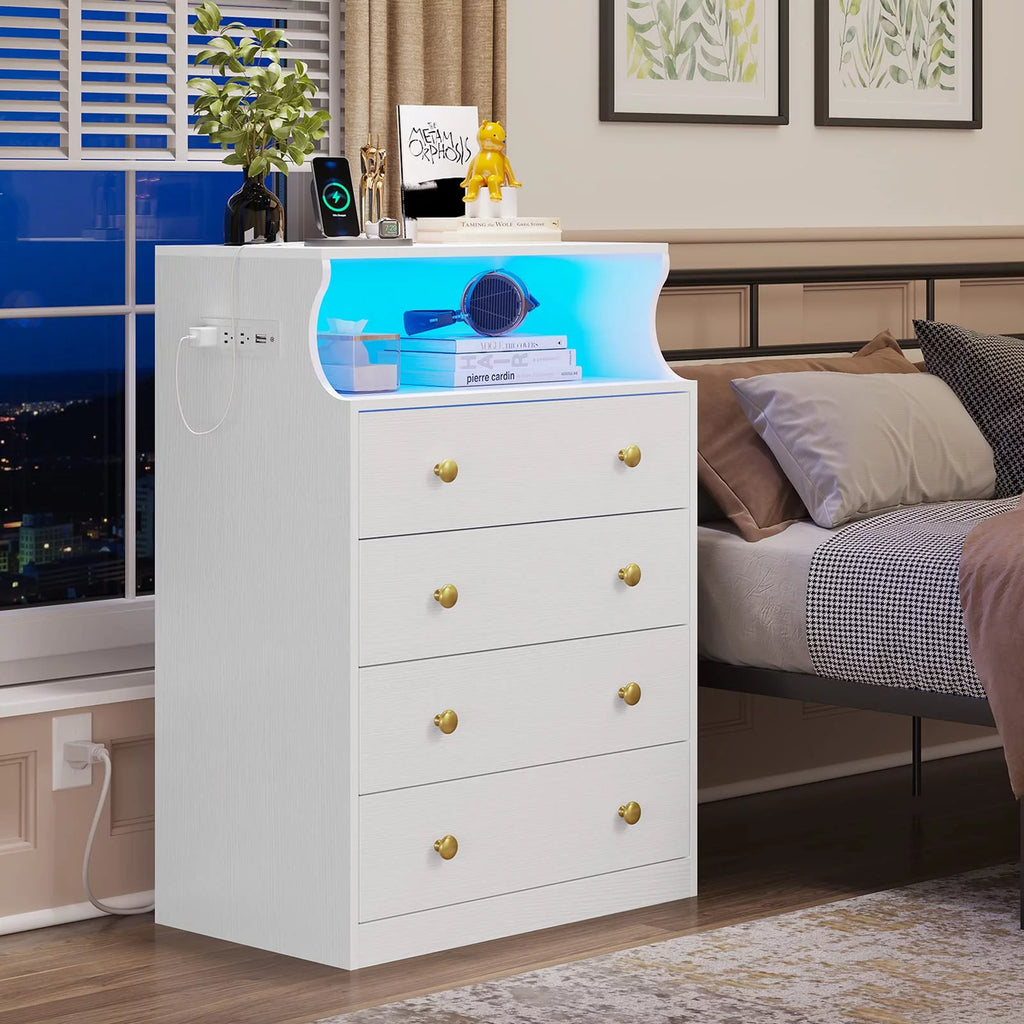 Black 4 Drawer Dresser with LED Lights and Charging Station Q569252