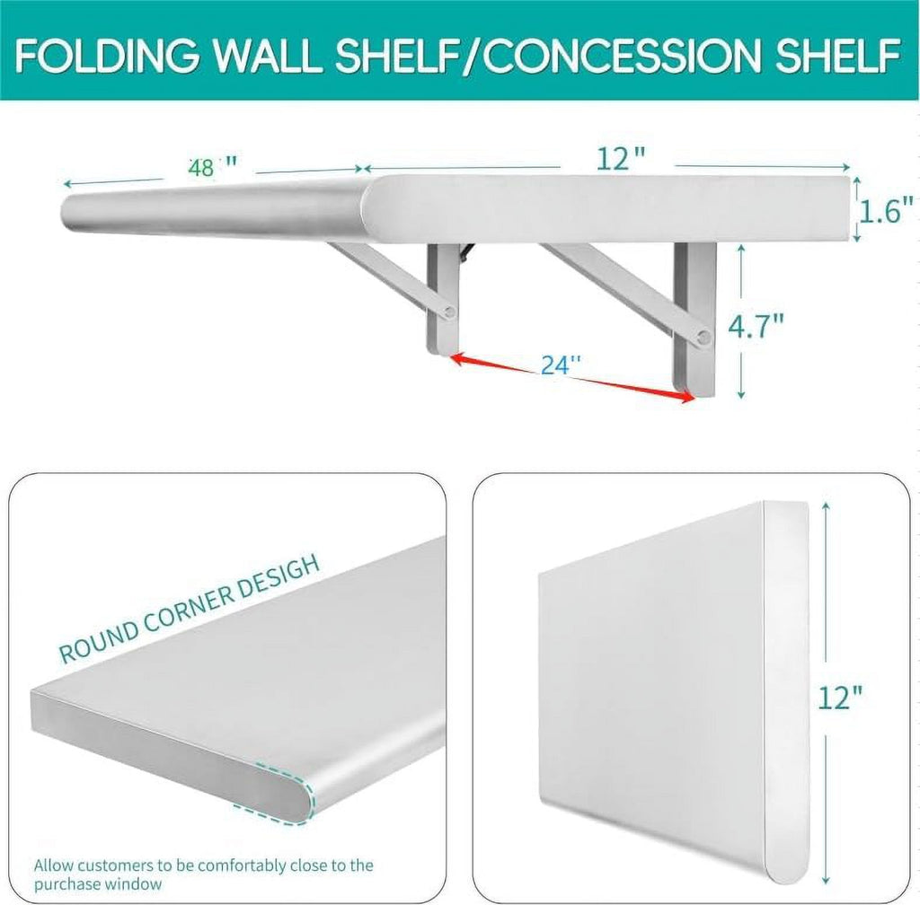 Folding Stainless Steel Serving Shelf, Wall Mount Shelving M101