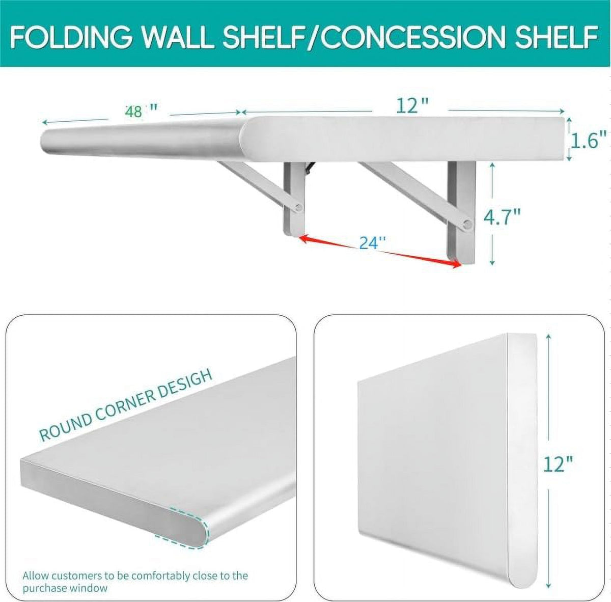 Folding Stainless Steel Serving Shelf, Wall Mount Shelving M101