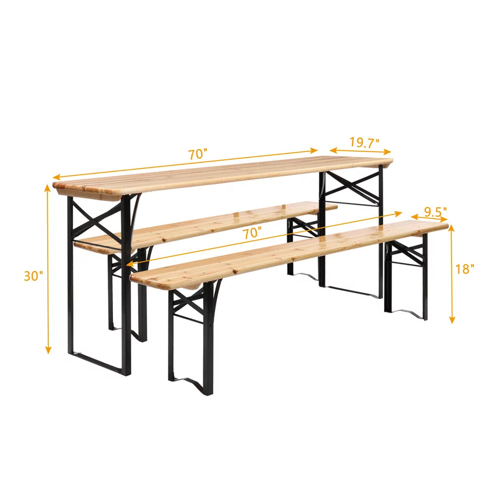 5.8FT Wood Table and Bench Set U33579