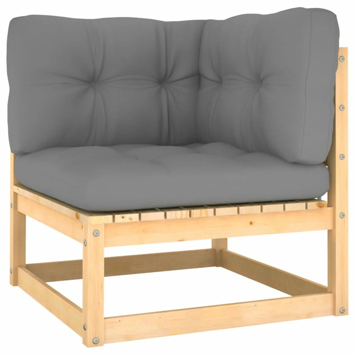 6 Piece Gray Cushioned Corner Sofa and 2 Middle Sofas with 2 Footstool Pinewood Sectional Outdoor Furniture Set K1903