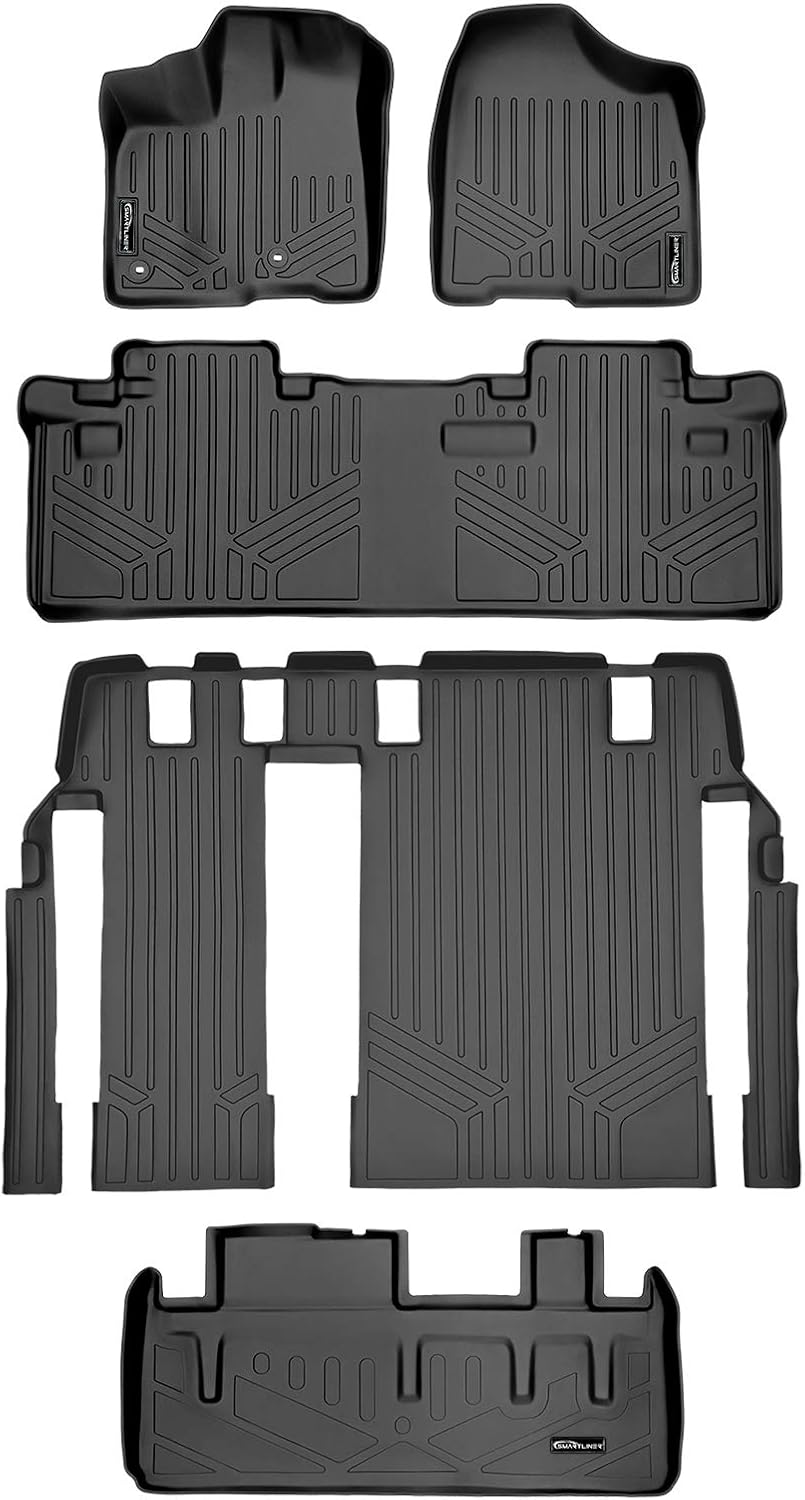Black Custom Floor Mats 3 Rows and Cargo Liner Set A1260