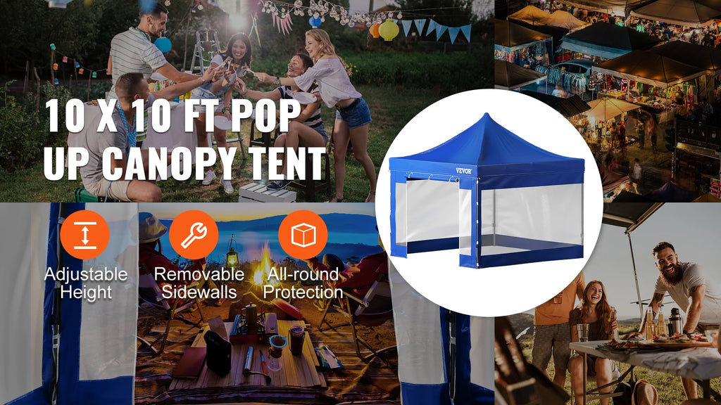 10 x 10 FT Blue Pop Up Canopy Tent with Sidewalls U319