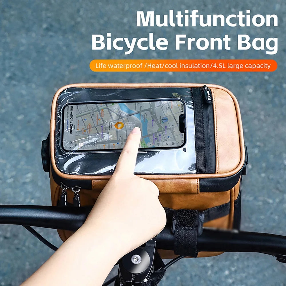 Waterproof PU Leather Bike Front Bag with Touchscreen Phone Holder H794769