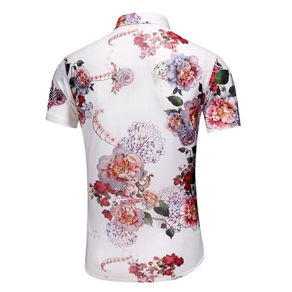 Men Short Sleeve Flower Print Button Down Shirt R446052