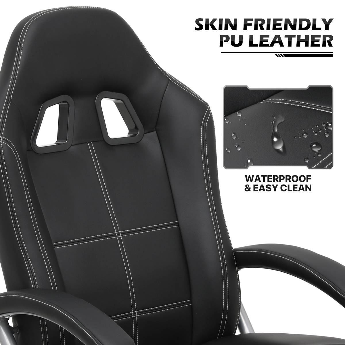Black PU Leather Swivel Recliner with Ottoman W9437