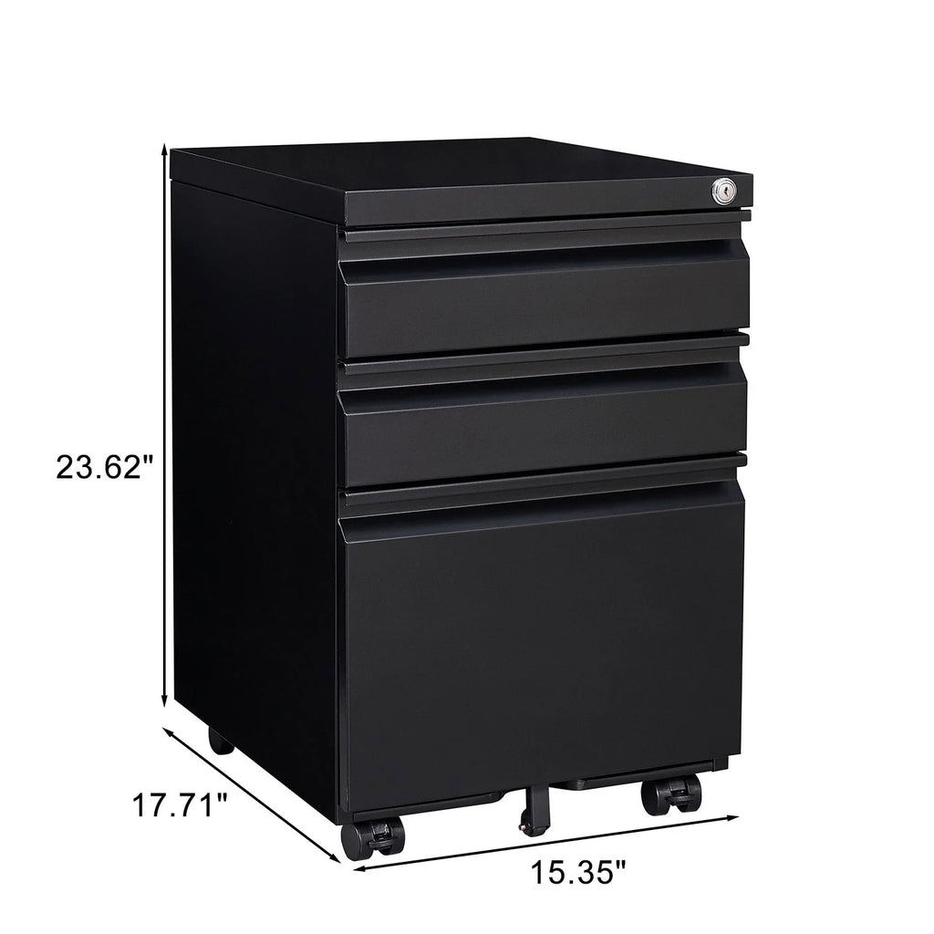 3 Drawer Black Metal File Cabinet with Lock P96022