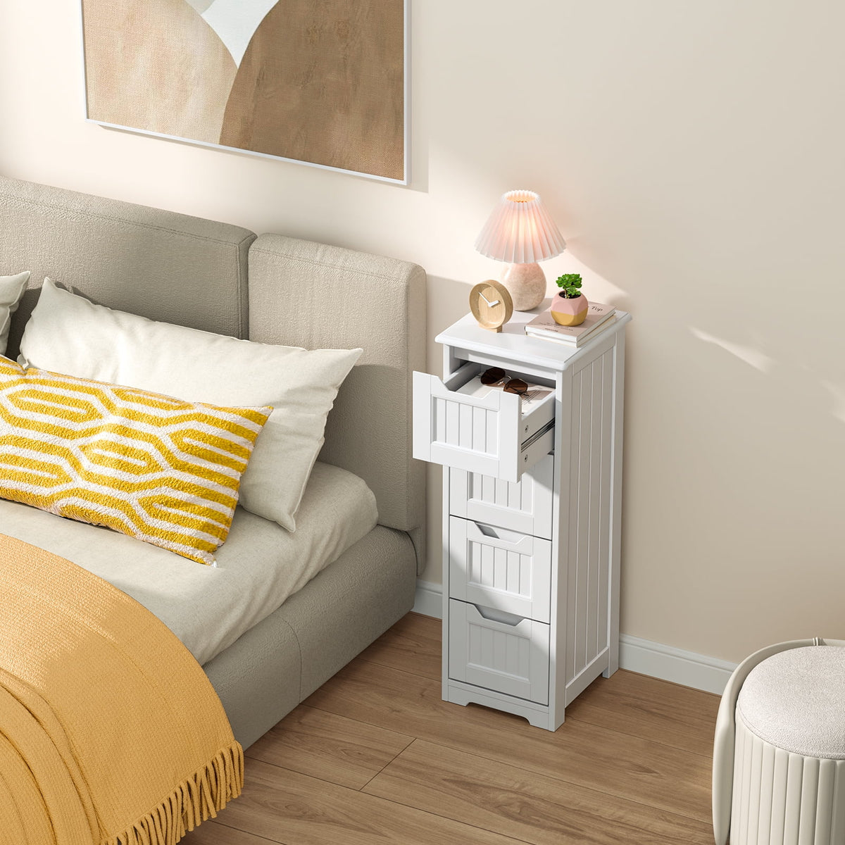 White 4 Drawer Bathroom Floor Cabinet V63160