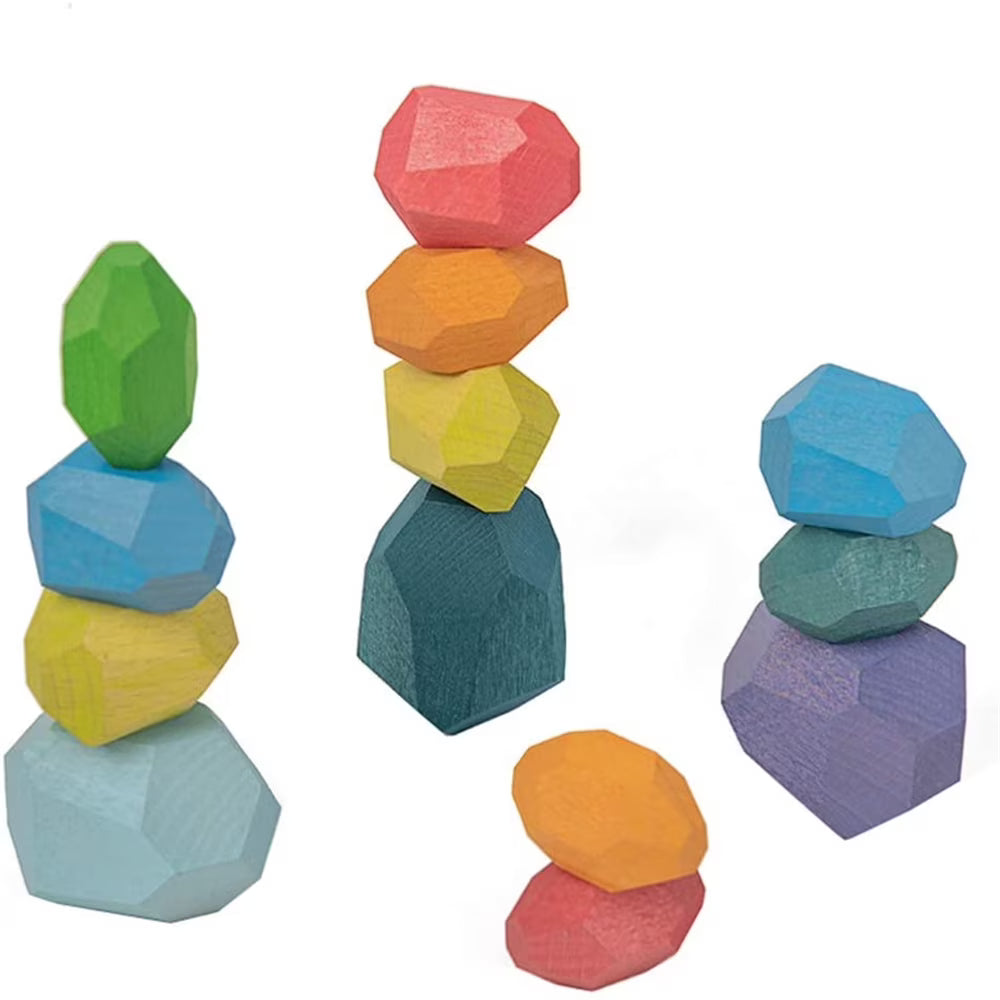 16pcs Colored Wooden Stacking Blocks Toy U568
