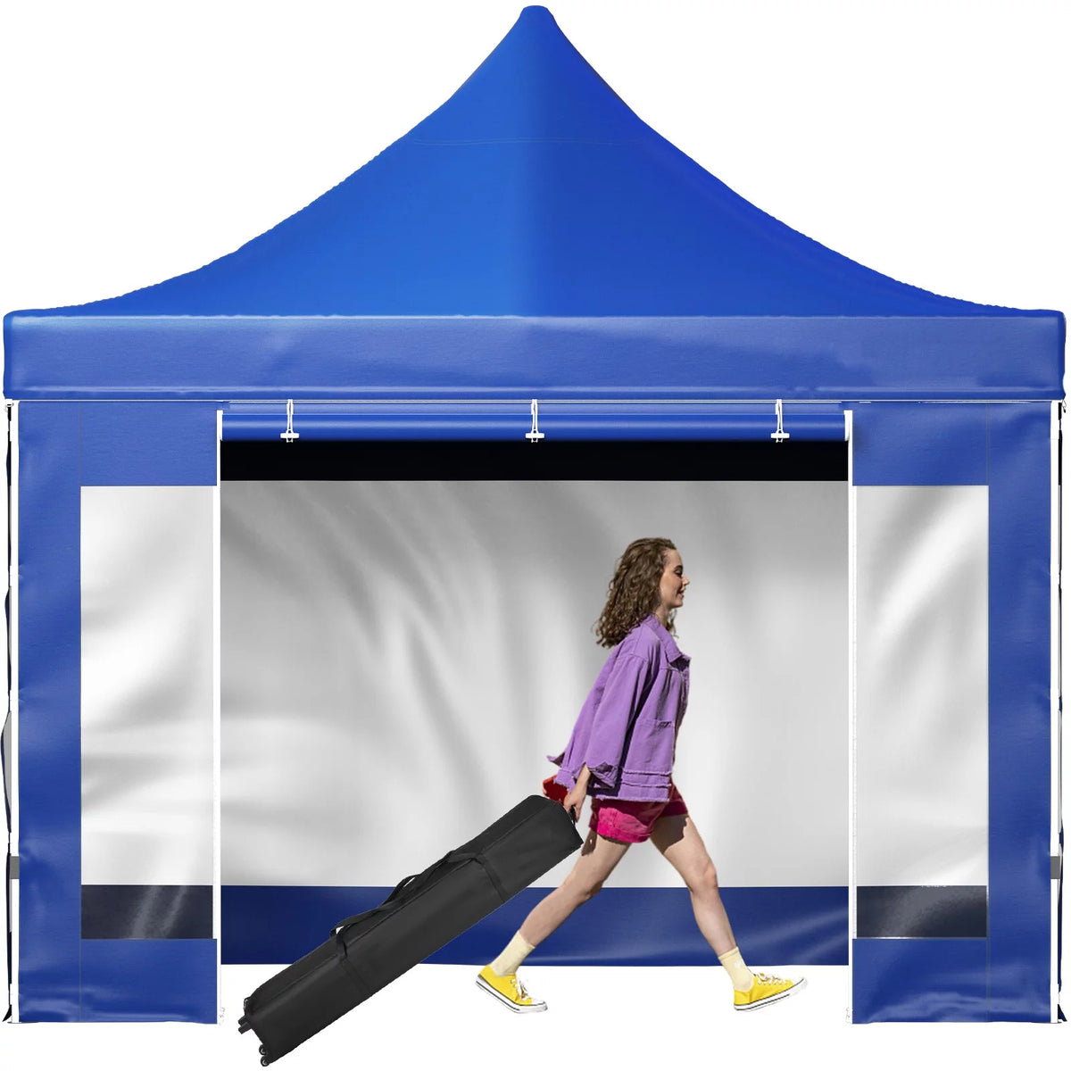 10 x 10 FT Blue Pop Up Canopy Tent with Sidewalls U319