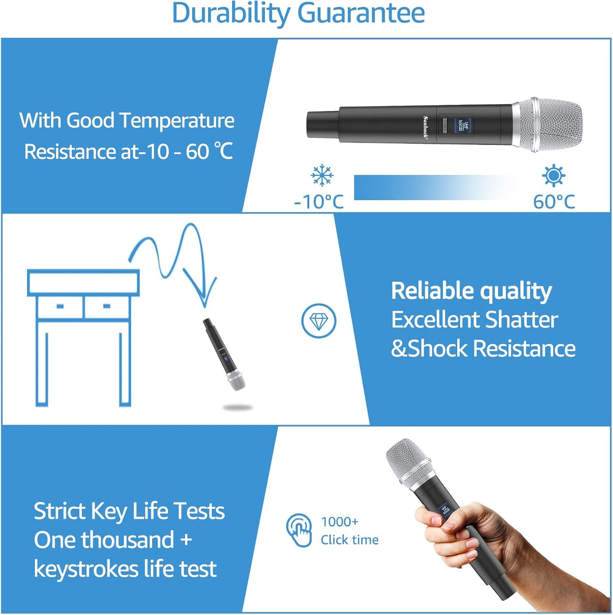 Portable Wireless UHF Karaoke Microphone with 2 Handheld Mics, 280ft Range, Pack of 2 C3856