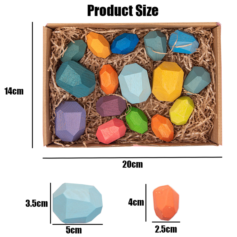 16pcs Colored Wooden Stacking Blocks Toy U568